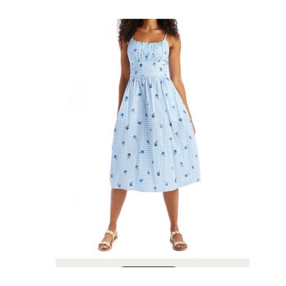 HVN Dresses & Skirts - HVN Lucy Strappy Ruched Dress in Blue Cherries